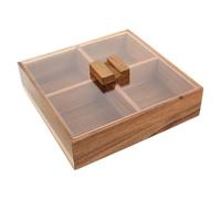 FESTFENDS Plateau de service et de présentation : Plateau à noix en bambou avec couvercle transparent - compartimenté à 4 compartiments - de rangement pour bonbons et noix pour les fêtes, les