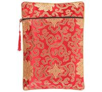 FESTFENDS Sacoche d'Emballage Brodée en Tissu Brocart Chinois Grosse Taille Rouge Motifs Floraux Pochette Ethnique pour Livres Zen Bouddhistes et Documents Usage Maison Bureau et