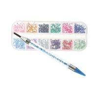 FESTFENDS Stylo à Dessin Diamant pour Manucure avec Sélection de Pierres Décoratives, Accessoires en Plastique et Métal, Kit Complet avec Boîte de Pierres pour Décoration D'ongles