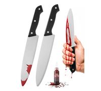Festicy 2 Faux couteau I Faux couteau halloween avec 25 ml de faux sang I Couteau plastique halloween inspiré de Michael Myers et Scream I Objet halloween sanglant