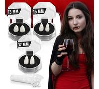 Festicy 3 Dents De Vampire I 13, 15, 17 et 19mm I Crocs Dents Fausses, Dent de Vampire Adulte 2025 avec matériel de Fixation I Aussi Dent de Vampire Enfant, pour Deguisement Homme Vampire