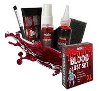 Festicy 3 Faux Sang Halloween XL Set 2025 I 50ml de faux sang, 50ml de faux sang spray, 40g faux sang coagulé, éponge & pinceau I Faux sang maquillage Halloween I Faux sang lavable