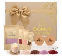 Festicy Coffret Sable de Bougie Parfumé - 4×100 g (Caramel salé, Lavande, Grenade & Orange Douce, Ambre & Oud) I avec 5 mèches + 2 sous-Verres en liège I Bougie Noel I Bougie parfumées