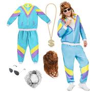 Festicy Costume Retro années 80s et 90s I Taille M I Avec accessoire 80s, Costume carnaval homme retro, pantalon, perruque Vokuhila, chaîne en or et lunettes I Costume homme Disco édition 2025