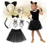 Festicy Deguisement Chat Fille I Set de déguisement chat enfant avec serre-tête, collier, gants, maquillage et pinceau I déguisement chat fille jusqu’à env. 120 cm I transforme en Cat Woman