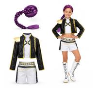 Festicy Deguisement Enfant Rumi avec perruque tressée violette | Pour carnaval ou Halloween, une héroïne éclatante prête à danser sans que rien ne glisse