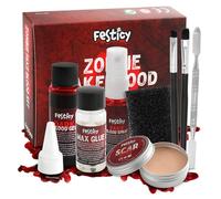 Festicy Halloween Set Maquillage à Effets Speciaux I Faux Sang, Cire pour Cicatrice, Spray Faux Sang, Wax pour Visage & Plus - Makeup kit I Maquillage Blanc Halloween I Deguisement Halloween Femme