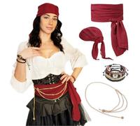 Festicy Kit Costume Femme Pirate I Foulard bordeaux I Ceinture, chaîne, bracelet I Edition 2025 I Accessoire pirates femme pour deguisement femme carnaval I Carnaval costume et Mardi Gras