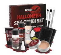 Festicy Kit Halloween Maquillage SFX Complet avec Faux Sang, Latex, Cire Maquillage et Accessoires I Sang halloween pour peau et vêtements I Fx effets spéciaux réalistes