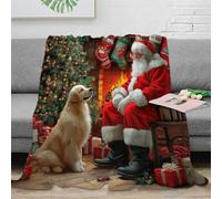 Festif Plaid 3D Imprimé Père Noël Chien Microfibre Décoration Noël Couverture Jeté Douce pour Canapé Adultes Chambre 40x50(100x130cm)