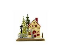 FESTILIGHT-Scénette en bois avec maison et skieur Festilight 2 LED - 16 x 9,5 x 13 cm