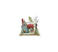 FESTILIGHT-Scénette en bois coloré avec maison bleue et père Noël Festilight 2 LED - 16 x 9,5 x 14 cm