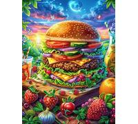 Festin de Burgers avec des Frites 1000 Pièces Puzzle Expert Confirmé en Carton Épais sans Déformation Faune Sauvage et Animaux de Compagnie Très Difficile Motif Complexe Cadeau Fête des Pères Premium