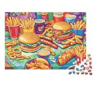 Festin de Fast Food Puzzle 1000 pièces Burger & Frites Carton Amateurs de Calme Activités Intérieures 52x38cm