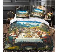 Festin des nains Housse de Couette Microfibre résistante 3D Effet Super Douce Dessin animé fantastique Parure de Lit Fermeture Éclair Hypoallergique Confortable for Hommes Enfants Single（135x200cm）