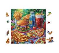 Festin Fast-Food 100 Pièces Puzzle Amateur d'art en Carton Épais Haute Densité Difficile Niveau Expert Décoration Murale Idée Cadeau Anniversaire 28x28cm