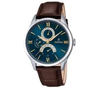 Festina Montre F16823/A Multifonction Analogique Avec dateur Bracelet marron Cadran bleu ensoleillé