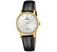Festina Montre pour Femme F20017/1 Swiss Made Boîtier en Acier Inoxydable Doré Bracelet en Cuir Noir