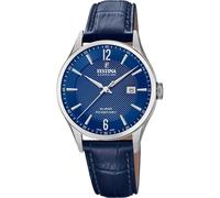 Festina Montre pour homme F20007/6 Swiss Made Bracelet classique Boîtier en acier inoxydable 316L argenté Bracelet en cuir bleu, bleu, Mediano