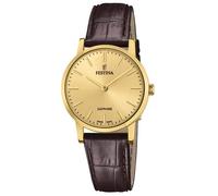 Festina Montre pour Femme F20017/2 Swiss Made Boîtier en Acier Inoxydable Doré Bracelet en Cuir Marron