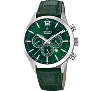 Festina Montre Homme F20542/7 Timeless Chronograph – Cuir vert, Quartz, Calendrier, 43 mm, 5 ATM