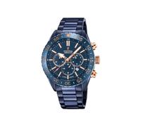 Festina Montre Homme Analogique en Acier Inoxydable Céramique Bleu - Mouvement Quartz - Chronographe - Calendrier - Verre Saphir Haute Résistance - Étanche 10 ATM F20576/1 Ceramic