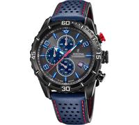 Festina Montre pour Homme F20519/3 Chrono Sport Boîtier en Acier Inoxydable Noir Bracelet en Cuir Bleu