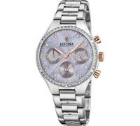 Festina Montre Femme Analogique Acier Inoxydable 316L Argenté - Quartz Chronographe - Verre minéral Haute résistance - Étanche 5 ATM F20401/3 - Boyfriend Collection