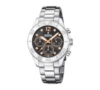 Festina Montre Femme Analogique Acier Inoxydable 316L Argenté - Quartz Chronographe - Verre minéral Haute résistance - Étanche 10 ATM F20603/6 - Boyfriend Collection