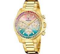 Festina Montre Femme Analogique Acier Inoxydable 316L Doré - Quartz Chronographe - Verre minéral Haute résistance - Étanche 10 ATM F20609/5 - Boyfriend Collection