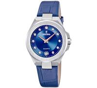 Festina Montre Femme Analogique Cuir Bleu - Quartz - Verre minéral Haute résistance - Étanche 5 ATM - Élégante, Classique et Vintage - Date F20701/4 - Mademoiselle