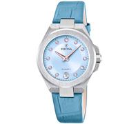 Festina Montre Femme Analogique Cuir Bleu - Quartz - Verre minéral Haute résistance - Étanche 5 ATM - Élégante, Classique et Vintage - Date F20701/3 - Mademoiselle