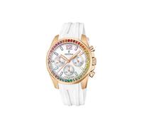 Festina Montre Femme Analogique Silicone Blanc - Quartz Chronographe - Verre minéral Haute résistance - Étanche 10 ATM F20611/2 - Boyfriend Collection
