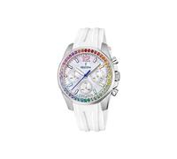 Festina Montre Femme Analogique Silicone Blanc - Quartz Chronographe - Verre minéral Haute résistance - Étanche 10 ATM F20610/2 - Boyfriend Collection