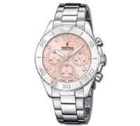 Festina Montre Femme Analogique Acier Inoxydable 316L Argenté - Quartz Chronographe - Verre minéral Haute résistance - Étanche 10 ATM F20603/7 - Boyfriend Collection