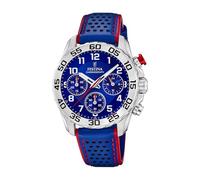Festina Montre enfant analogique F20458/2 – Cuir bleu, Quartz chronographe, Verre minéral, 5 ATM