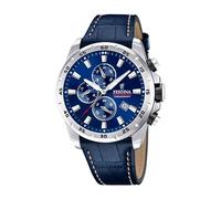 Festina Montre Homme Analogique avec Bracelet en Cuir Bleu - Mouvement Quartz - Chronographe - Calendrier - Verre Minéral Haute Résistance - Étanche 10 ATM - Élégante F20692/2 Timeless Chronograph