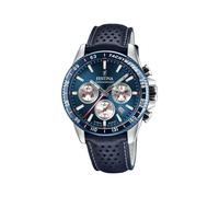 Festina Montre Homme Analogique avec Bracelet en Cuir Bleu - Mouvement Quartz - Chronographe - Calendrier - Verre Minéral Haute Résistance - Étanche 10 ATM - Élégante F20561/2 Timeless Chronograph