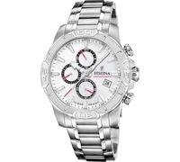 Festina Montre Homme Analogique en Acier Inoxydable 316L Argenté - Mouvement Quartz - Chronographe - Calendrier - Verre Minéral Résistant - Étanche 10 ATM F20704/1 Timeless Chronograph