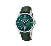 Festina Montre Homme Analogique en Acier Inoxydable et Cuir Vert