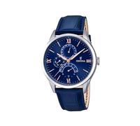 Festina Montre Homme Analogique en Cuir Bleu - Mouvement Quartz - Verre Minéral Haute Résistance - Étanche 5 ATM - Style Élégant et Vintage - Multifonction F16823/3