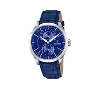 Festina Montre Homme Analogique en Cuir Bleu - Mouvement Quartz - Verre Minéral Haute Résistance - Étanche 5 ATM - Élégante et Classique - Multifonction F16573/7