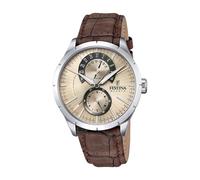 Festina Montre Homme Analogique en Cuir Marron - Mouvement Quartz - Verre Minéral Haute Résistance - Étanche 5 ATM - Élégante et Classique - Multifonction F16573/9