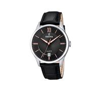 Festina Montre Homme Analogique en Cuir Noir - Mouvement Quartz - Calendrier - Verre Minéral Haute Résistance - Étanche 5 ATM - Élégante F20426/6