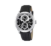 Festina Montre Homme Analogique en Cuir Noir - Mouvement Quartz - Verre Minéral Haute Résistance - Étanche 5 ATM - Élégante - Multifonction F16573/3