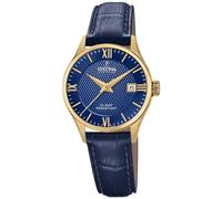 Festina Montre pour Femme F20011/3 Swiss Made Boîtier en Acier Inoxydable Doré Bracelet en Cuir Bleu