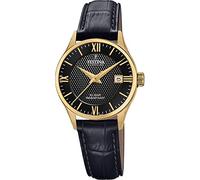 Festina Montre pour Femme F20011/4 Swiss Made Boîtier en Acier Inoxydable Doré Bracelet en Cuir Noir