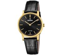 Festina Montre pour Femme F20017/3 Swiss Made Boîtier en Acier Inoxydable Doré Bracelet en Cuir Noir