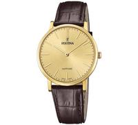 Festina Montre pour Homme F20016/2 Swiss Made Boîtier en Acier Inoxydable Doré Bracelet en Cuir Marron