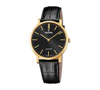 Festina Montre pour Homme F20016/3 Swiss Made Boîtier en Acier Inoxydable Doré Bracelet en Cuir Noir